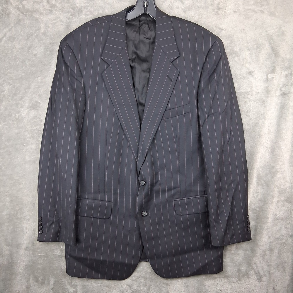 Burberrys Blazer Mens 44L Black White Pin Stripes Wool Suit Jacket Sport Coat